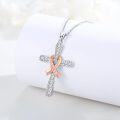 wholesale 925 Sterling Silver Pink Ribbon Cross Dragonfly Pendant Breast Cancer Awareness Necklace-0-1