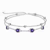 wholesale 925 Sterling Silver Birthstone Anklet Bracelets for Women Gifts-02-Amethyst Bracelet 7\"-9\"