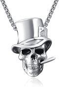 wholesale 925 Sterling Silver Top Hat Skull Pendant Necklace for Men Gothic s-0-0