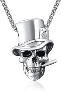wholesale 925 Sterling Silver Top Hat Skull Pendant Necklace for Men Gothic s-Magician