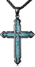 wholesale 925 Sterling Silver Turquoise Inlay Celtic Cross Pendant Necklace for Men & Women - Christian Religious s-0-0