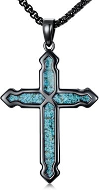 wholesale 925 Sterling Silver Turquoise Inlay Celtic Cross Pendant Necklace for Men & Women - Christian Religious s-Cross-3
