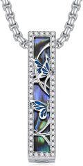 wholesale Bar Urn Necklace Butterfly/turquoise Urn Necklaces For Ashes 925 Sterling Silver Turquoise/butterfly Abalone Shell Pendant Bar Cremation Jewelry For Ashes Memory Jewelry Ashes Necklace For Human Pet, Mothers Day Gifts For Mom Her Sister 22+2 Inch -0-0