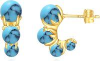 wholesale 925 Sterling Silver Turquoise Double Ball Stud Earrings with Gold Plated Claw Design-Turquoise