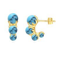 wholesale 925 Sterling Silver Turquoise Double Ball Stud Earrings with Gold Plated Claw Design-Turquoise