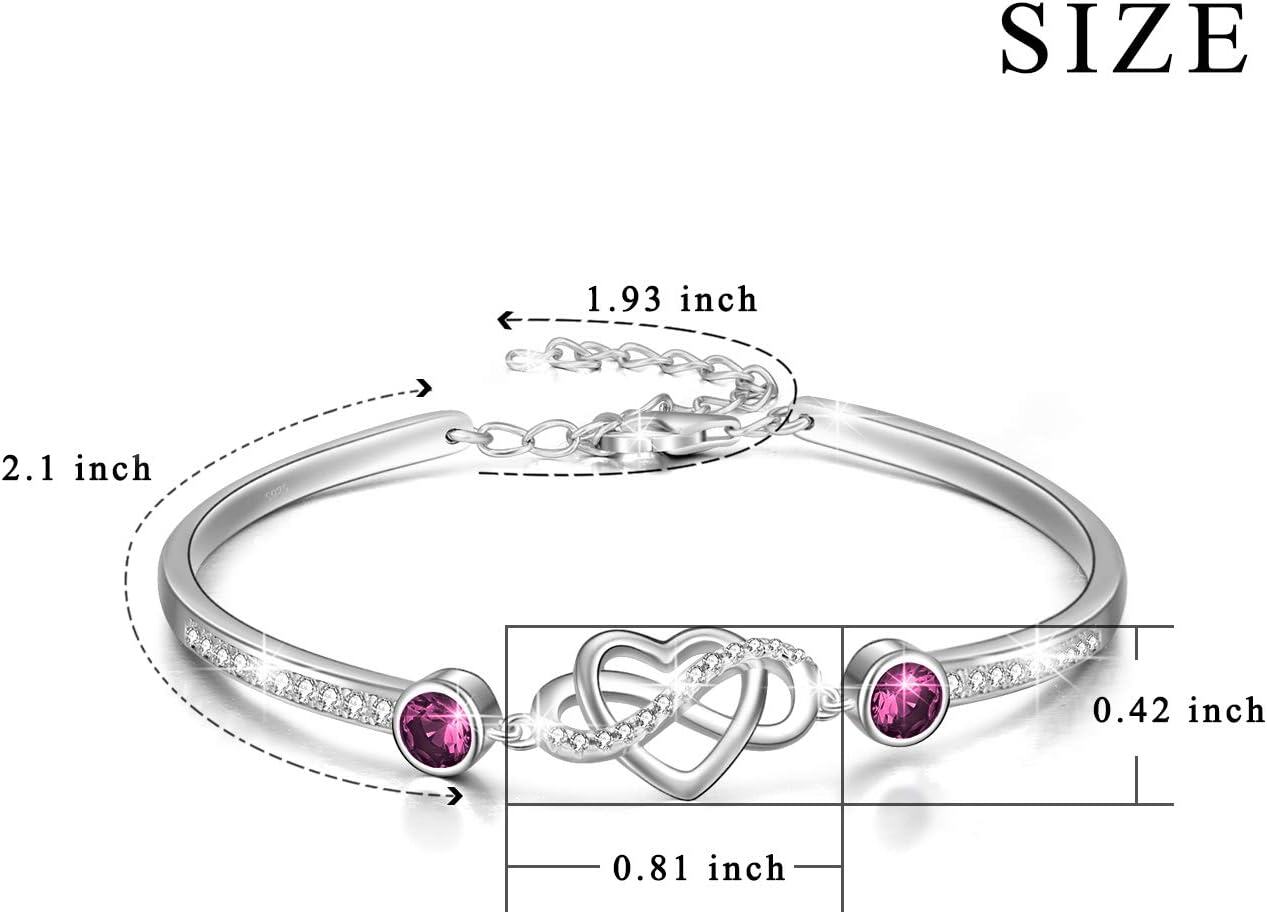 wholesale 925 Sterling Silver Austrian Crystal Infinity Love Heart Bangle Bracelet Adjustable 6 8 Gift for Her-0-2