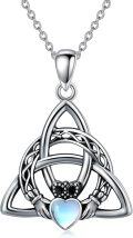 wholesale 925 Sterling Silver Celtic Moonstone Heart Trinity Knot Claddagh Triskele Pendant Necklace-0-0