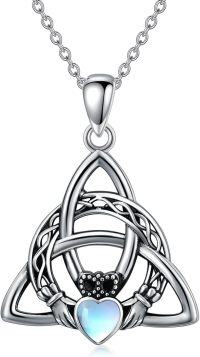 wholesale 925 Sterling Silver Celtic Moonstone Heart Trinity Knot Claddagh Triskele Pendant Necklace-Claddagh