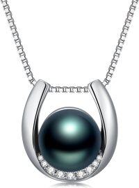 wholesale S925 Sterling Silver Black Pearl Horseshoe Necklace for Women, 18k Platinum, Gift for Wife Girlfriend Mother-Horseshoe
