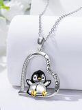 wholesale 925 Sterling Silver Penguin Heart Love You Forever Pendant Necklace for Women Girls Gifts-0-1