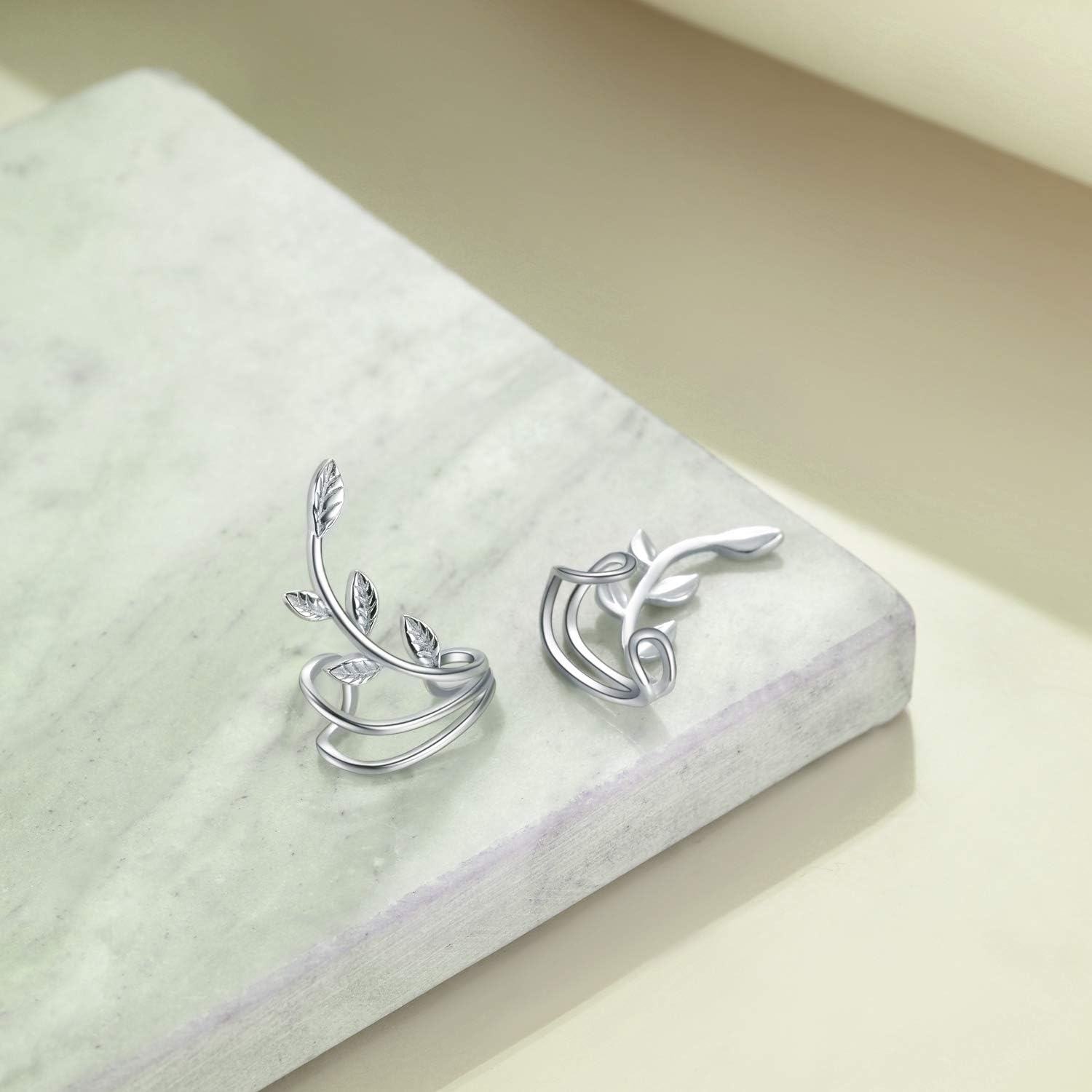 925 Sterling Silver Leaf Vine Climbing Ear Cuffs for Women - Elegant Nature Inspired Jewelry-0-4