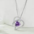 wholesale 925 Sterling Silver Heart-Shaped Purple Crystal Mother Daughter Matching Necklaces Set Gifts for Mom Grandmother Wife-0-1