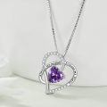 wholesale 925 Sterling Silver Heart-Shaped Purple Crystal Mother Daughter Matching Necklaces Set Gifts for Mom Grandmother Wife-0-1