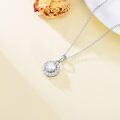 wholesale White Gold Plated 925 Sterling Silver Moissanite 1ct D Color Round Halo Pendant Necklace - 18+2 Chain-0-2