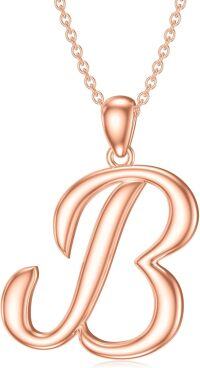 wholesale Sterling Silver 26 Letter Pendant Necklace-Letter B-rose gold plated