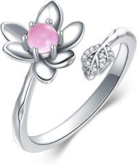 wholesale 925 Sterling Silver Pink Cat Eye Lotus Ring for Women, Adjustable Gift-Cats Eye