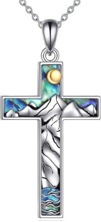 wholesale 925 Sterling Silver Abalone Shell Mountain Cross Pendant Necklace-Mountain-Cross