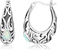 wholesale 925 Sterling Silver Opal Stone Teardrop & Round Hoop Earrings for Women - Vintage Style  Set-04-Opal