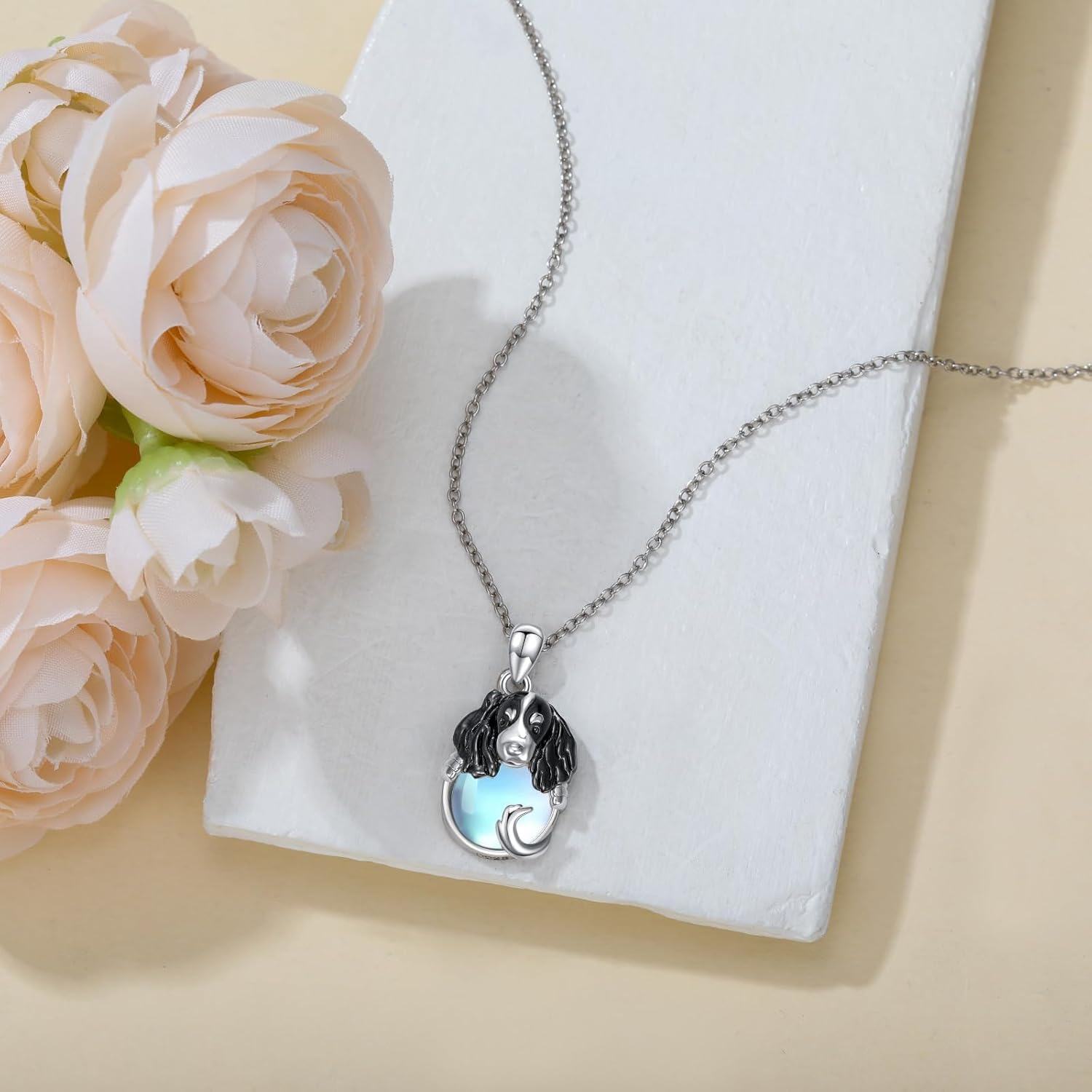 Sterling Silver Moonstone Dog Necklace for Women Memorial Jewelry Gift-0-2