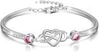 wholesale Sterling Silver Austrian Crystal Infinity Love Heart Bangle Bracelet Adjustable 6 8 Gift for Her-Oct. Simulated Tourmaline Pink