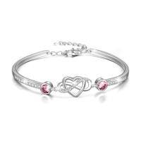 wholesale 925 Sterling Silver Austrian Crystal Infinity Love Heart Bangle Bracelet Adjustable 6 8 Gift for Her-Oct. Simulated Tourmaline Pink
