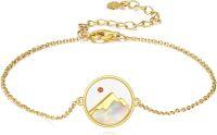 wholesale Gold 925 Sterling Silver Mountain Charm Bracelet with Mother of Pearl and Brown Bead for Women-Mustard Seed Bracelet