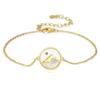 wholesale Gold 925 Sterling Silver Mountain Charm Bracelet with Mother of Pearl and Brown Bead for Women-Mustard Seed Bracelet