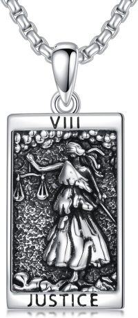 wholesale 925 Sterling Silver Tarot Card Pendant - Lady Justice Scale Charm Necklace for Lawyers Gifts-Justitia-Tarot Card