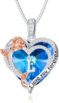 wholesale Sterling Silver Crystal Rose Heart Initial Necklace for Women-L