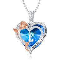 wholesale 925 Sterling Silver Crystal Rose Heart Initial Necklace for Women-L