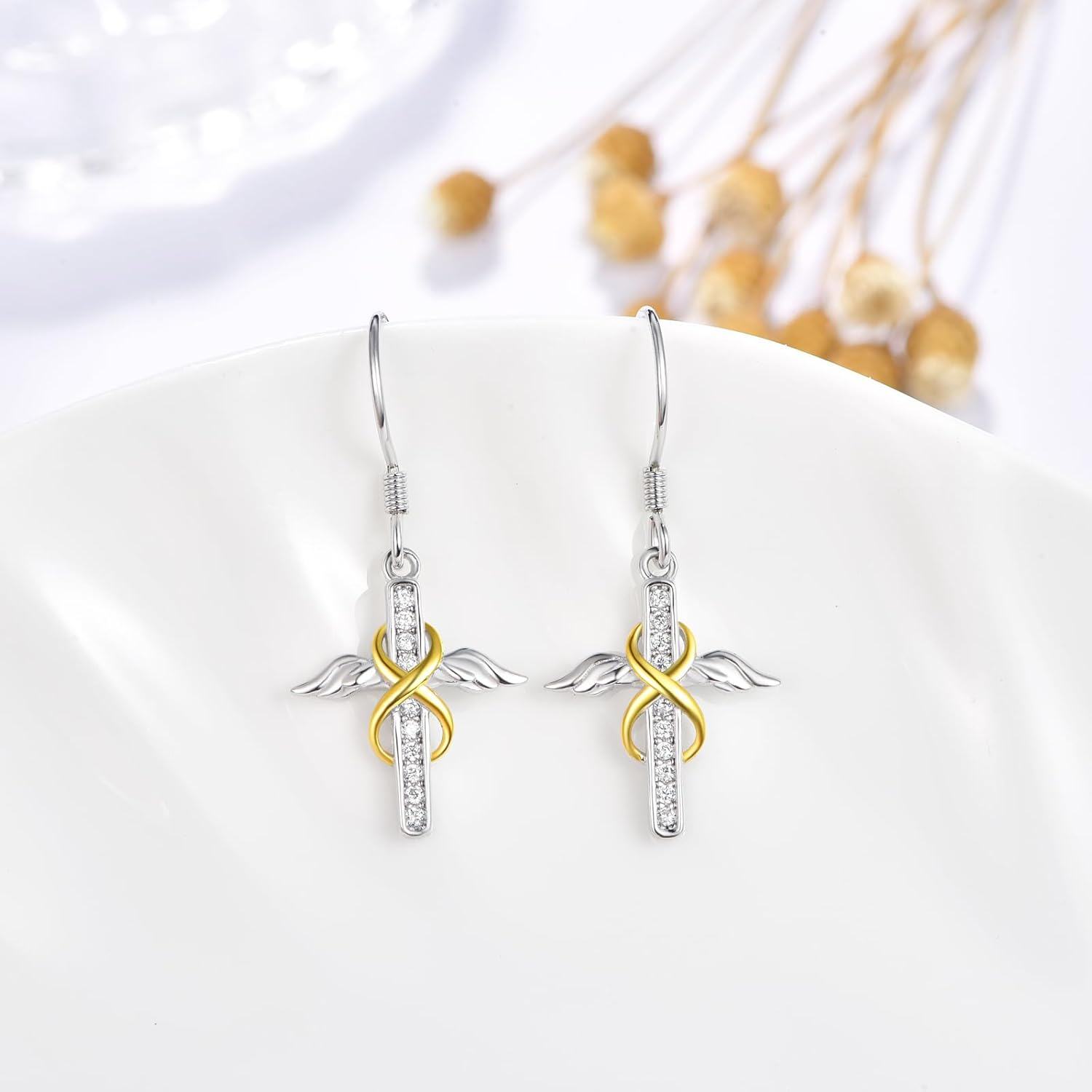 Sterling Silver Dangle Cross Earrings for Women Christian Faith Jewelry Religious Gifts for Mom-0-1