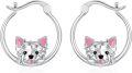 wholesale 925 Sterling Silver Cartoon Puppy Hoop Earrings for Women - Small Lightweight Huggie Earings with Pink Enamel Accents-0-0