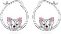 wholesale 925 Sterling Silver Cartoon Puppy Hoop Earrings for Women - Small Lightweight Huggie Earings with Pink Enamel Accents-Yorkshire