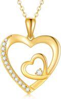 wholesale 14K Gold Diamond Double Heart Pendant Necklaces Gifts for Women-0-0