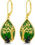 wholesale 14K Gold Plated Sterling Silver Round Natural Jade Earrings for Women-0-39