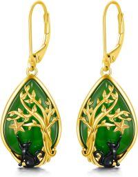 wholesale 14K Gold Plated Sterling Silver Round Natural Jade Earrings for Women-D-Cat-Gold