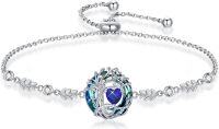 wholesale 925 Sterling Silver Austrian Crystal Tree of Life Birthstone Bracelet for Women-09-Sep-Sapphire