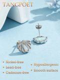 wholesale 925 Sterling Silver Shell Shape White Opal Stud Earrings for Sensitive Skin-0-1