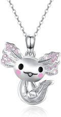 wholesale 925 Sterling Silver Angel Fish Charm Necklace with Pink Crystal Wings Pendant Jewelry for Women Girls Gifts-0-0