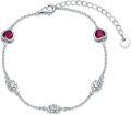 wholesale 925 Sterling Silver Heart-Shaped Ruby Stone Lotus Flower Charm Adjustable Bracelet Gift for Women and Girls-0-0