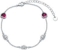 wholesale 925 Sterling Silver Heart-Shaped Ruby Stone Lotus Flower Charm Adjustable Bracelet Gift for Women and Girls-07-Flower