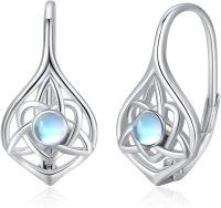 wholesale 925 Sterling Silver Celtic Moonstone & Moss Agate Irish Knot Hypoallergenic Leverback Earrings Gift for Women-Moonstone-A