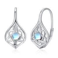 wholesale 925 Sterling Silver Celtic Moonstone & Moss Agate Irish Knot Hypoallergenic Leverback Earrings Gift for Women-Moonstone-A