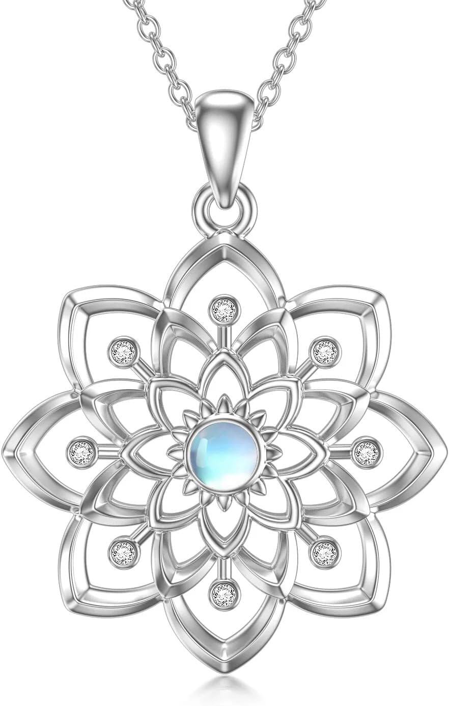Sterling Silver Moonstone Opal Moss Agate Pendant Necklace-0-0