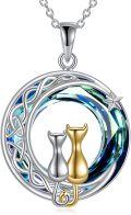 wholesale 925 Sterling Silver Swarovski Crystal Double Cat Pendant Necklace for Women - Tree of Life Design with Star Charm and Chain (Black & Gold)-0-0