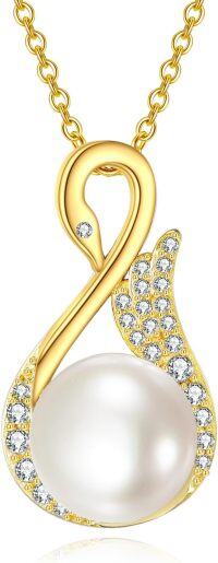 wholesale 925 Sterling Silver Pearl Swan Pendant Necklace Gold Plated Chain s for Women-Swan