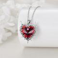 wholesale 925 Sterling Silver Red Crystal Spiked Heart Pendant Gothic Punk Necklace-0-1