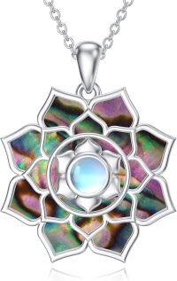 wholesale 925 Sterling Silver & Natural Moonstone Abalone Shell Flower Pendant Necklace for Women - Christmas Gift Ideas-Lotus