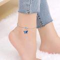 wholesale 925 Sterling Silver Blue Enamel Butterfly Flower Charm Anklet Bracelets for Women Girl's-0-1
