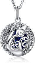 wholesale 925 Sterling Silver Round Pendant with Blue Crystal and Floral Design - Norse Style Jewelry for Women & Men-0-0